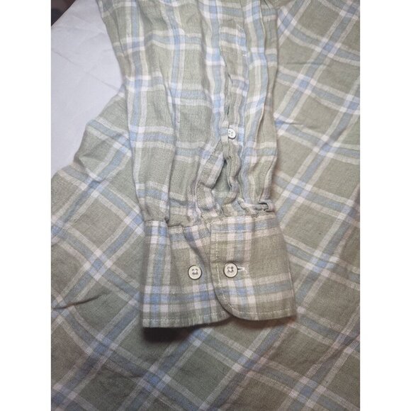 Peter Millar Shirt Mens 2XL green Plaid Linen Long Sleeve Button Up Collared - Picture 2 of 15